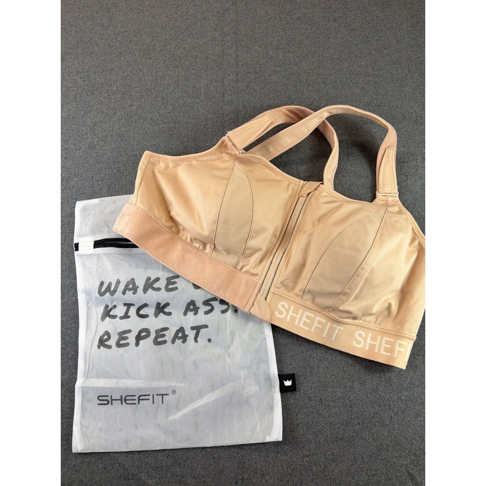 SHEFIT Ultimate Sports Bra Women‎ 4Luxe Tan High Impact Adjustable Zip Front